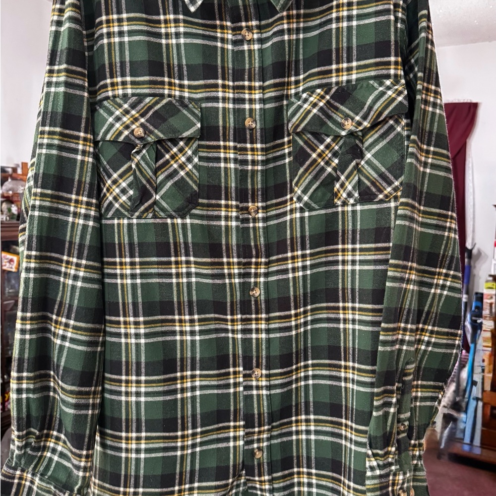 KingSize Plaid Flannel Shirt - Green and Yellow - Picture 2 of 8